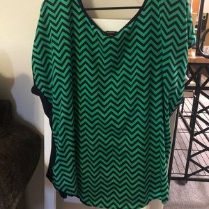 Green & navy blue chevron blouse